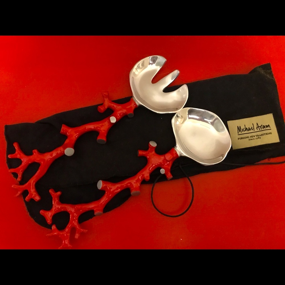 MICHAEL ARAM RED SILVER CORAL OCEAN REEF SALAD SERVING SET NEW